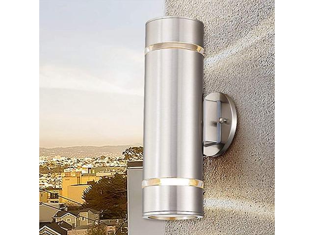AureoleSeries Modern Porch Light ULListed Stainless Steel Satin Nickel Finished Outdoor Wall Lamp WeatherProof Cylinder Wall Sconce Suitable for