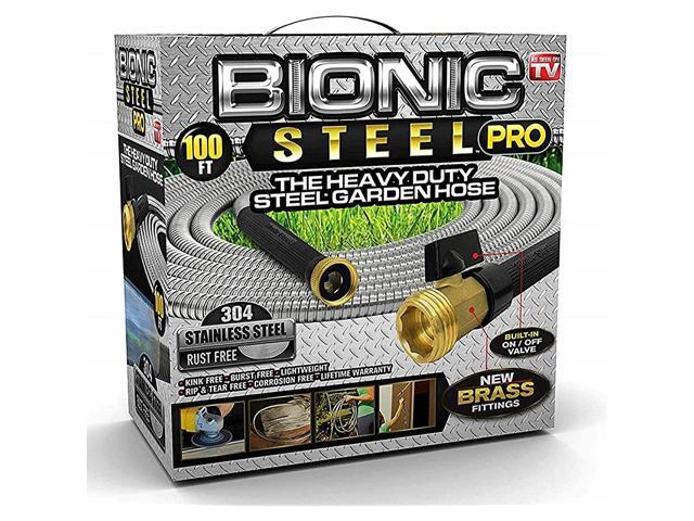 PRO Garden Hose 304 Stainless Steel Metal 100 Foot Garden Hose Heavy Duty Lightweight KinkFree and Stronger Than Ever with Brass Fittings and OnOff