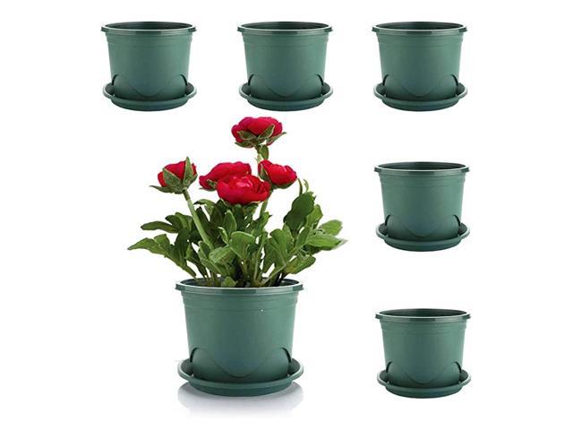 Plant Pots with Saucers 05 Gallon 65 Inch Plastic Dark Green Set of 6 RootControl Nursery Seedling Planter Garden Flower Pot Container for Indoor