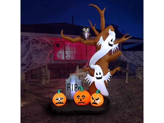 Foot Tall Halloween Inflatable Tree with Ghosts Pumpkins Owl and Tombstone LED Lights Decor Outdoor Indoor Holiday Decorations Blow up Lighted Yard