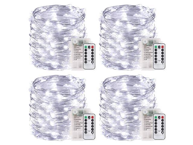 4 Pack 33Ft 100 LED Fairy Lights Battery Operated String Lights with 8 Modes Remote Control Timer Waterproof Copper Wire Twinkle Lights for Bedroom