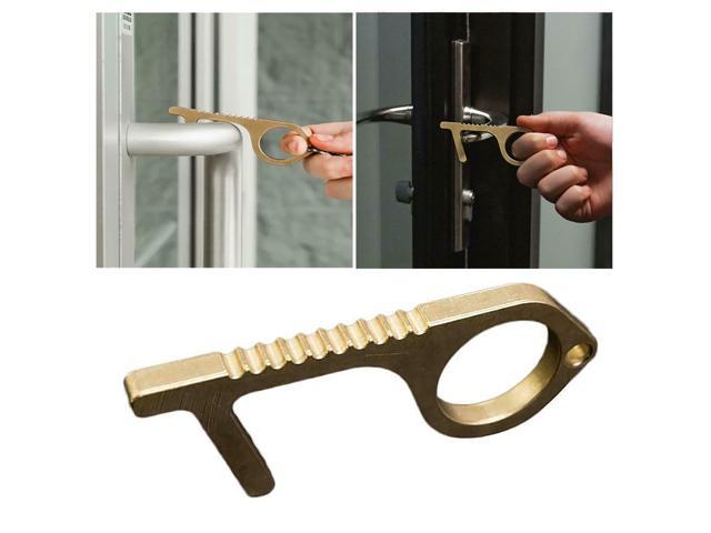 2x Handheld EDC Safe Tool Door Opener Contactless Clean Brass Key Ring No Touch 