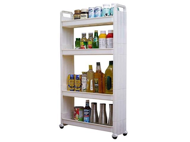 Rolling Slim Cart Between Washer Dryer Cabinet Storage Shelf Rack Narrow Slide Out Tower Organizer Space Saving Shelving Units with Wheels (4-Tier) photo
