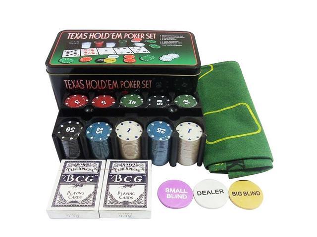 200pcs Texas Hold'em Poker Game Play Set with Mat Chips Deck Cards and Gift Box