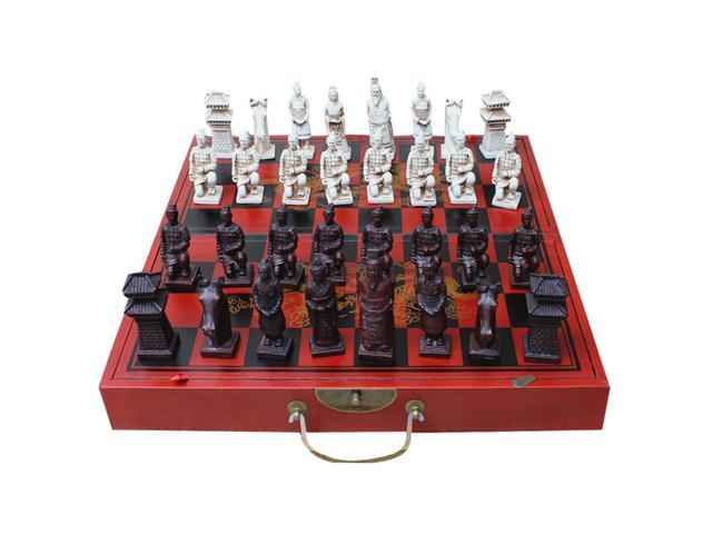 Terracotta-Warriors Pieces Wooden Folding Big Chess Three Dimensional Chess Cartoon Chess Board Game Chessboard Gift