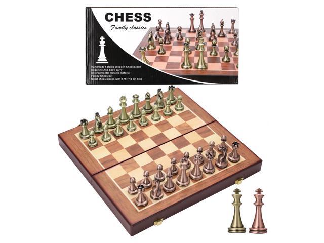 Chess Metal Chess Metal Chess Pieces Wooden Folding Chessboard Alloy Board Game Chessboard Gift