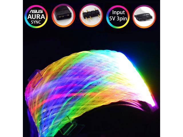 UDO P24-1 24 Pin ATX RGB Synchronized Sleeved Cable 24PIN PSU ARGB Extension Cable Kit for Motherboard via 5V 3Pin Synchronous Light