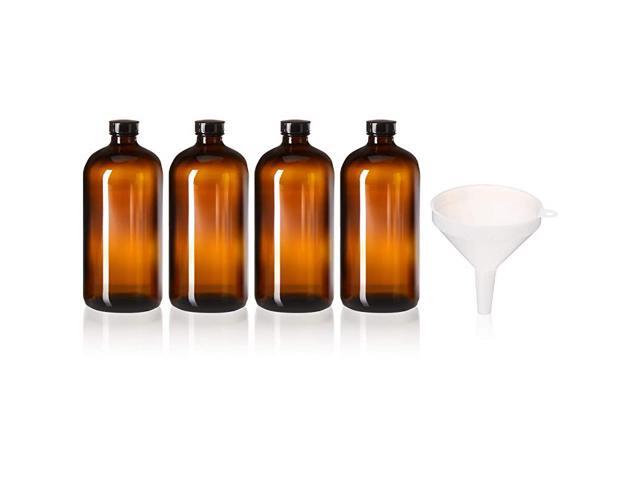 Pack 32oz Boston Round Air Tight Seal Amber Glass Growler Kombucha Bottles with Phenolic Poly Cone Insert Caps and Funnel for Secondary Kombucha