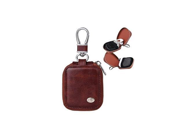 Earbud Carrying Case Small Compatible with AirPods PU Leather Hard Portable Earphone Case Protective Storage Pouch Bag with Mesh Pocket Keychain