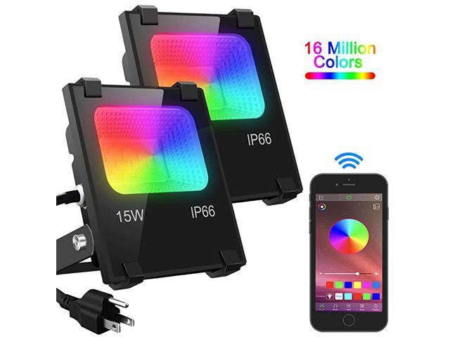 Flood Light 100W Equivalent Outdoor Color Changing Stage Landscape Lighting RGB Bluetooth Smart Floodlights 2700K 16 Million ColorsTiming Music
