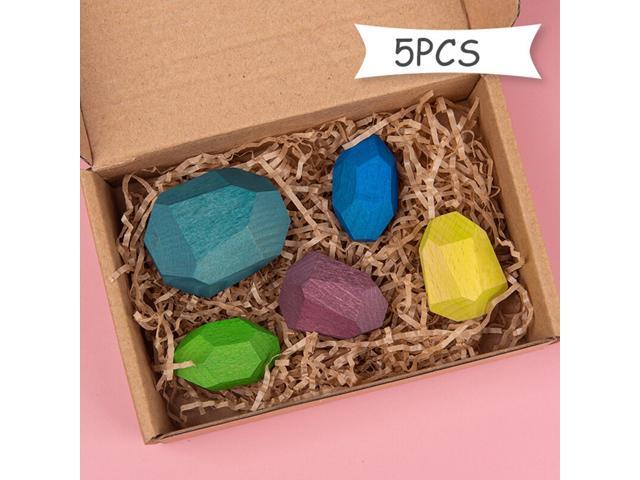 Educational Wooden Colored Stone Building Block Toy Creative Nordic Style Stacking Game Rainbow Wooden Toy Gift-Type A