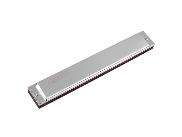 Harmonica Sliver Professional Tremolo 28 Holes Wind Musical Instrument for Mouth Organ Beginners-D# key