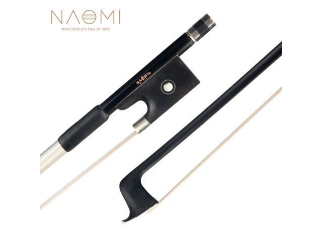 NAOMI 4/4 Violin Bow Carbon Fiber Violin Bow Ebony Frog Full Lined Abalone Slide Round Stick White Horse Hair Bow