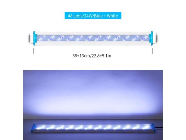 Super Slim LED Aquarium Lighting Aquatic Plant Light 18-58CM Extensible Waterproof Clip on Lamp For Fish Tank 90-260V Blue+White Light-58cm