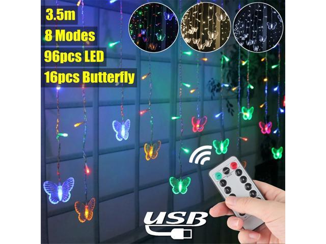 96 LED Butterfly Curtain Lights 8 Modes Fairy Lights String with Remote IP44 Waterproof USB Plug in Twinkle Light for Wedding Party Bedroom Indoor