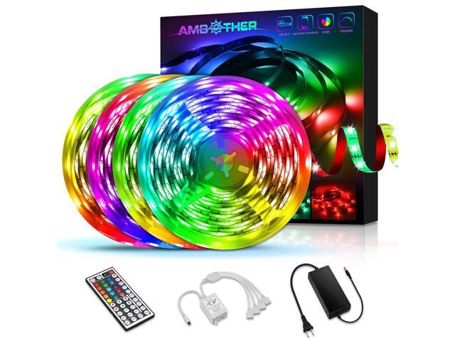 AMBOTHER RGB LED Light Strip Bedroom 656Ft/20M Light Strip 44-key Remote Control Color Change 5050 SMD Neon Flexible Tape Rope Light Suitable for