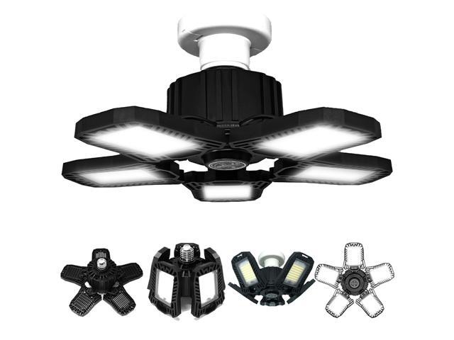 60/80/100W Upgrade Version Deformable Ultra-bright LED Garage Ceiling Light with 5 Adjustable Panels for Warehouse Basement Barn Home Office-80W