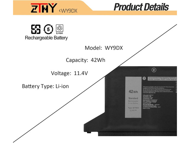 11.4V 42Wh WY9DX Replacement Laptop Battery For Dell Latitude 5420 5520 – 3-Cell Li-Ion