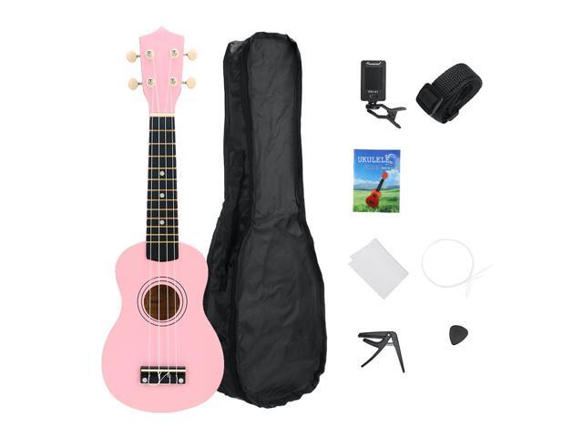 21 Inch Ukulele Kit Basswood Nylon 4 Strings Guitarra Acoustic Bass Guitar Musical Stringed Instrument for Beginners-Pink