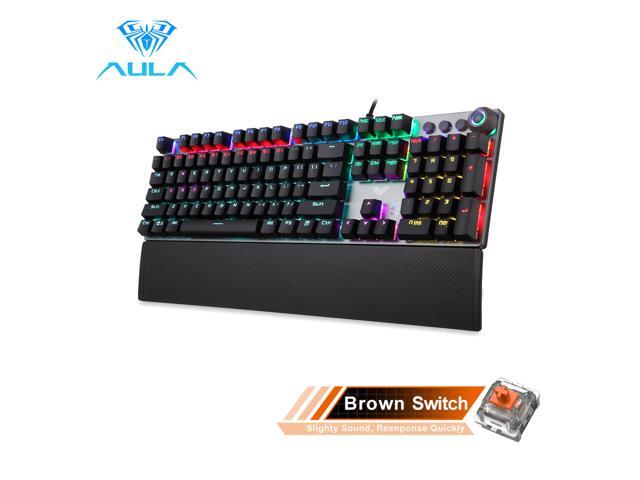 AULA F2088 Mechanical Gaming Keyboard Detachable Wrist Rest Multimedia Knob 104