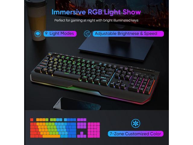 Gaming Keyboard, Qwecfly Wireless Gaming Keyboard, Rechargeable Backlit Keyboard, Wireless Wired Dual-Mode Quiet Keyboard with Ergonomic Wrist並行輸入 : Soueto Wireless Keyboard with 7-Color RGB Backlit