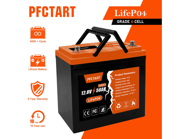 thumbnail image 2 of 12V 50Ah Lithium LiFePO4 Battery With Charger – Built-in 50A BMS, For RV, Solar, Camping 2 of 5