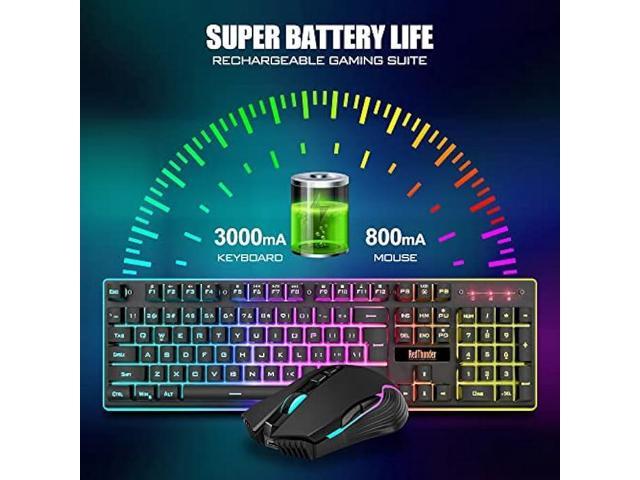  RedThunder K10 Wireless Gaming Keyboard and Mouse Combo, LED  Backlit Rechargeable 3800mAh Battery, Mechanical Feel Anti-ghosting  Keyboard + 7D 3200DPI Mice for PC Gamer (Black) : RedThunder: Video Games