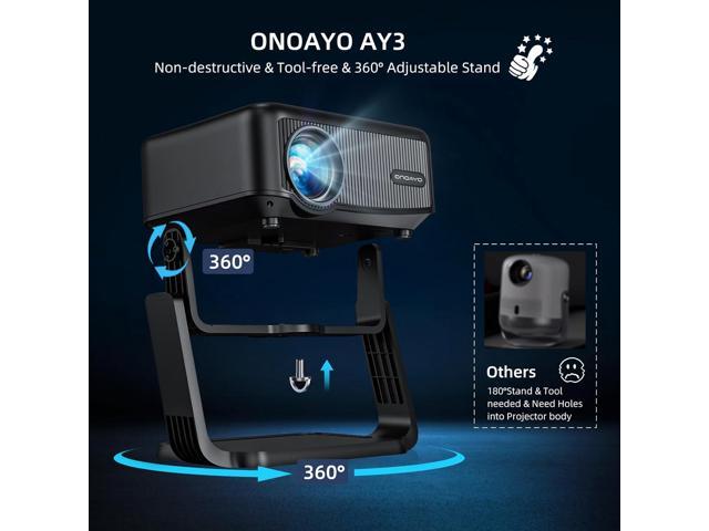 Vidéoprojecteur Portable ONOAYO 1080P HD - Rotation 360°, Focus Automatique, WiFi 6 Et Bluetooth - Pour Home Cinéma