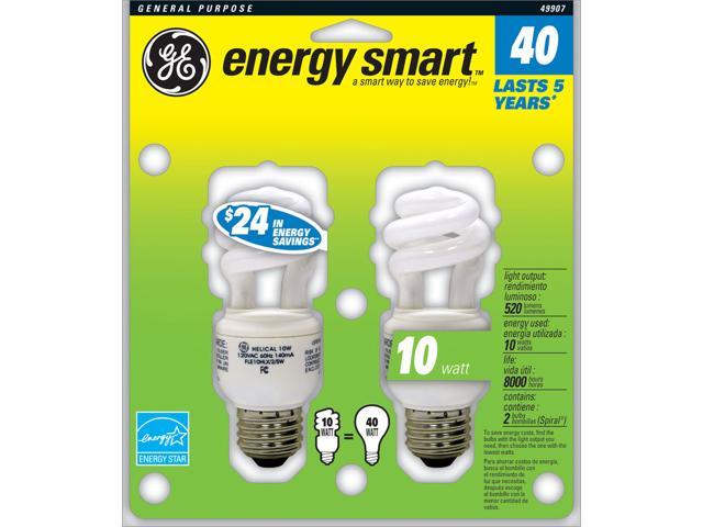 GE Lighting 49907 2 Count 10 Watt Spiral CFL Light Bulb