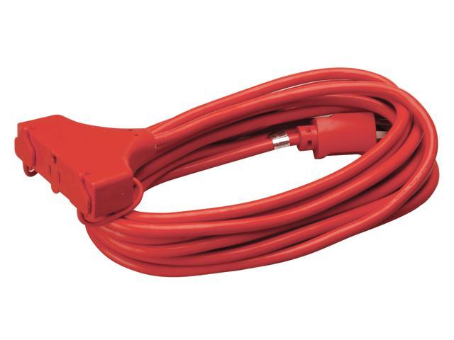 Coleman Cable 04217 25' 14/3 Red 3-Outlet Round Red Extension Cord