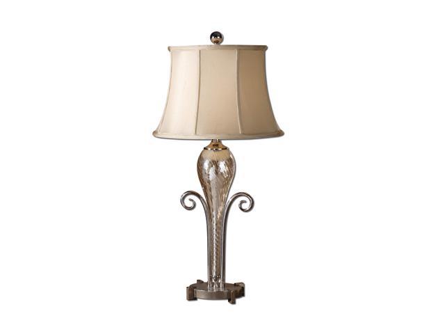 Uttermost Matthew Williams Villesse Table Lamp Spiral Grooved Glass Finish on The Inside with a Metallic Silver Champagne with Plated Silver Details.