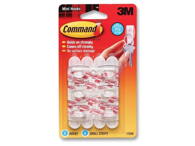 New 3M Command Mini Hooks Holds 0.5 Lb White 6 Hooks & 8 Strips Reusable 17006