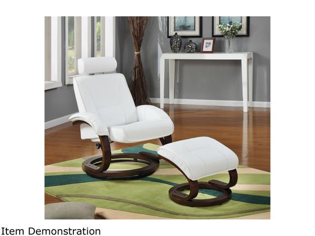 Primo International Total Comfort Swivel Recliner  and ottoman with Natural bentwood base in Snow Bonded Leather match
