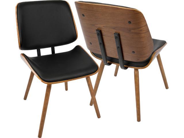 LumiSource CH-LMB WL+BK2 Lombardi Chair - Set Of 2 Walnut Wood, Black Pu