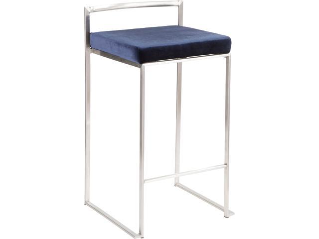 LumiSource Fuji 26 in. Stainless Steel Stackable Counter Stool with Blue Velvet Cushion (Set of 2)