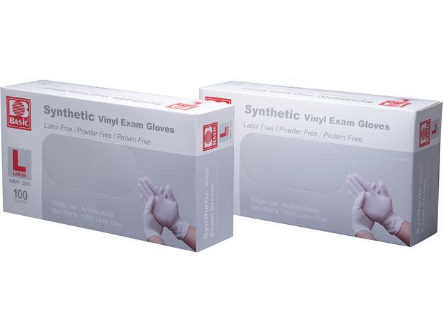 Basic Brand Synthetic Vinyl Exam Gloves 100pcs per Box, 2 Boxes, Large Size
