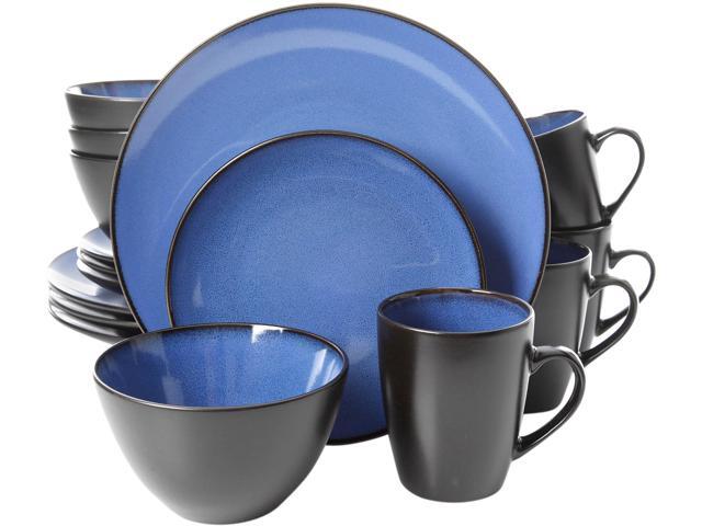 Gibson Soho Lounge Round 16 Piece Dinnerware Set, Blue/Black
