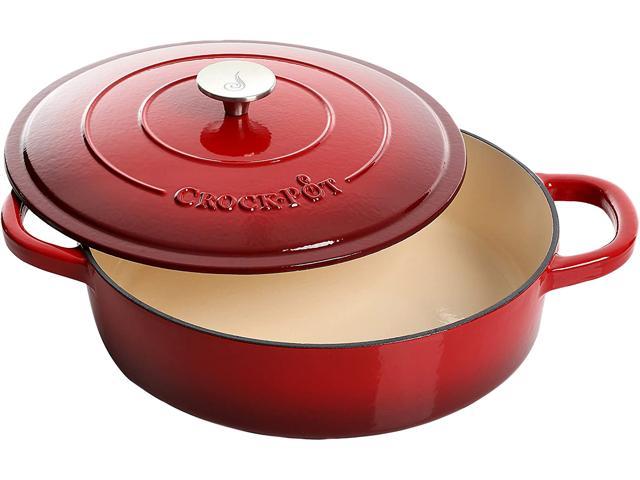 Crock Pot Artisan 5 Quart Round Enameled Cast Iron Braiser Pan with Lid, Scarlet Red