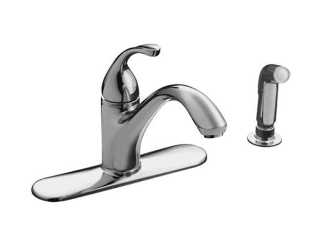 KOHLER K-10412-CP Forté single-control kitchen sink faucet with escutcheon, sidespray and lever handle Polished Chrome