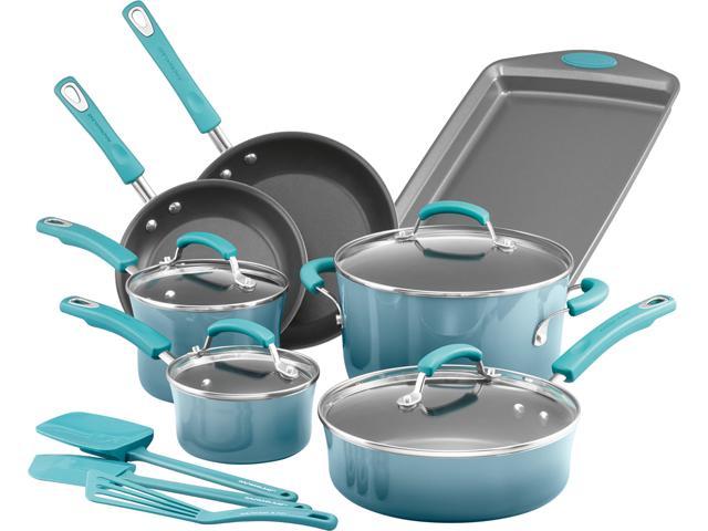 Rachael Ray Hard Enamel Cookware And Accessories 14 Piece Set Agave Blue