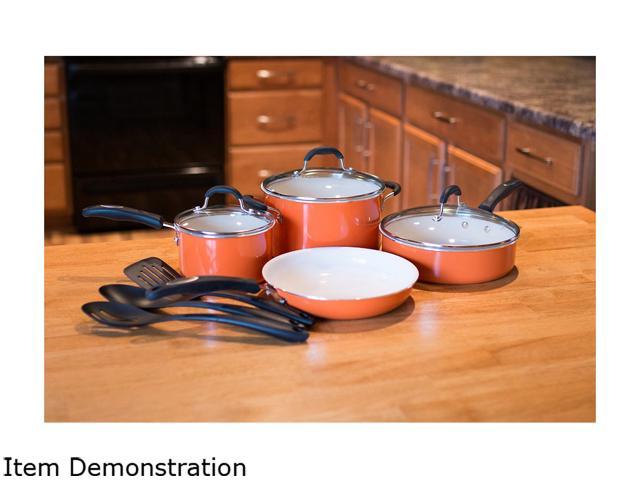 Cuisinart 10-Piece Ceramic Cookware Set, Orange 