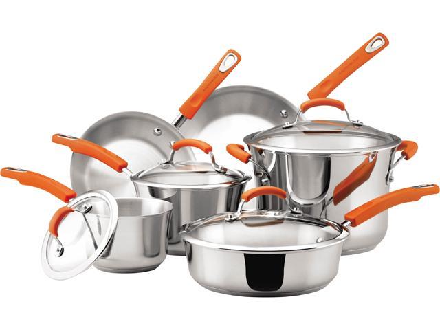 Rachael Ray 10-Piece Stainless Steel Cookware Set Kitchen Pans and Pots | 75813
