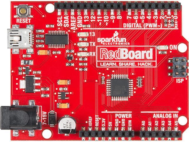 SparkFun RedBoard - Programmed with Arduino Breadboard Compatible Development Board with R3 Footprint Microcontroller Serves as Physical Computing Learning Platform Connect to Computer with USB Mini-B