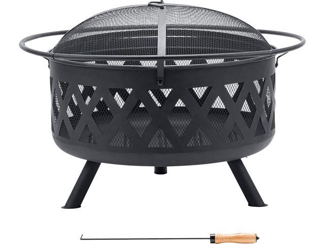 HIZLJJ Firepit 13-Inch Outdoor Fire Pit with Mesh Screen Round Metal Wood Burning Bonfire Pit for Outdoor Camping Patio Backyard Garden