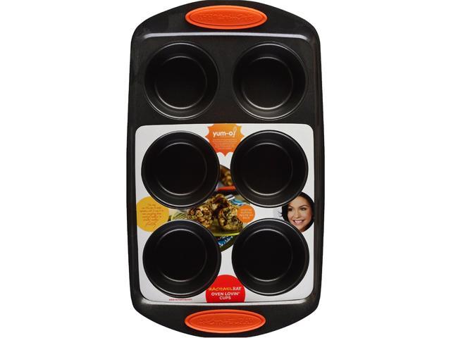 Rachael Ray 54078 Oven Lovin' Cups Nonstick Bakeware Muffin and Cupcake Pan, 6-Cup, Orange Grip