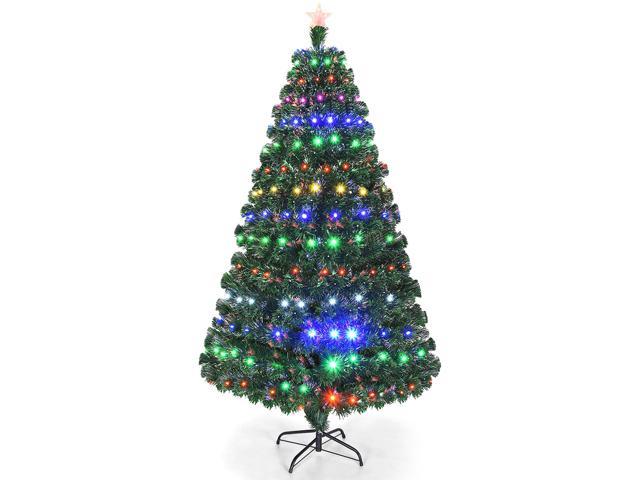 Costway 7'Pre-Lit Christmas Tree Fiber Optic Multicolor LED Lights
