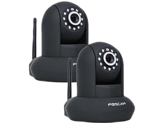 Foscam FI8910W Wireless/Wired Pan & Tilt 480 TVL Dome-Shaped IP Surveillance Camera w/ IR-Cut Filter 2-Pack (Black)