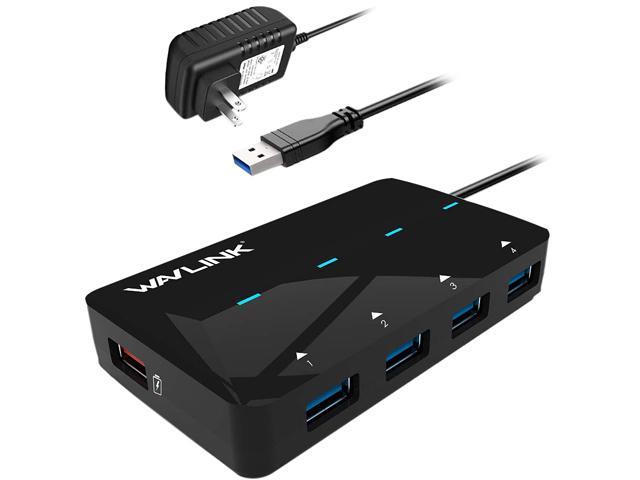 Wavlink 4-Port USB 3.0 Hub with One 2.4A Fast Charging Port (BC1.2 / iPad / Cellphone), Super Speed USB 3.0 Hub Up To 5Gbps, With 12V/2A Power Adapter, LED Indicator, Hot Swapping, Plug and Play
