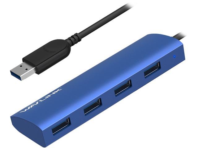 Wavlink 4-Port USB3.0 Hub, USB 3.0 Portable Aluminum Hub, USB Extension Multi-function Hot Swapping, plug and play, Built-in surge protectors, for Mac, MacBook, MacBook Pro/Air/Mini, or any PC - Blue
