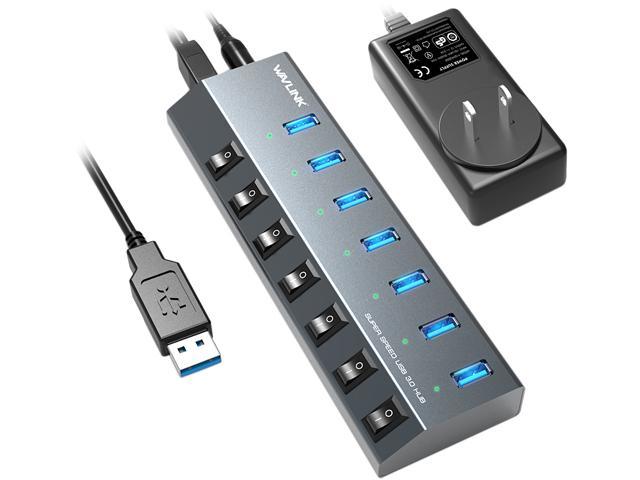 USB Hub 7-Port USB 3.0 Hub with Individual LED Power Switches Portable Adapter High Speed Expansion Multi USB Hub for Tablet Laptop Computer Notebook